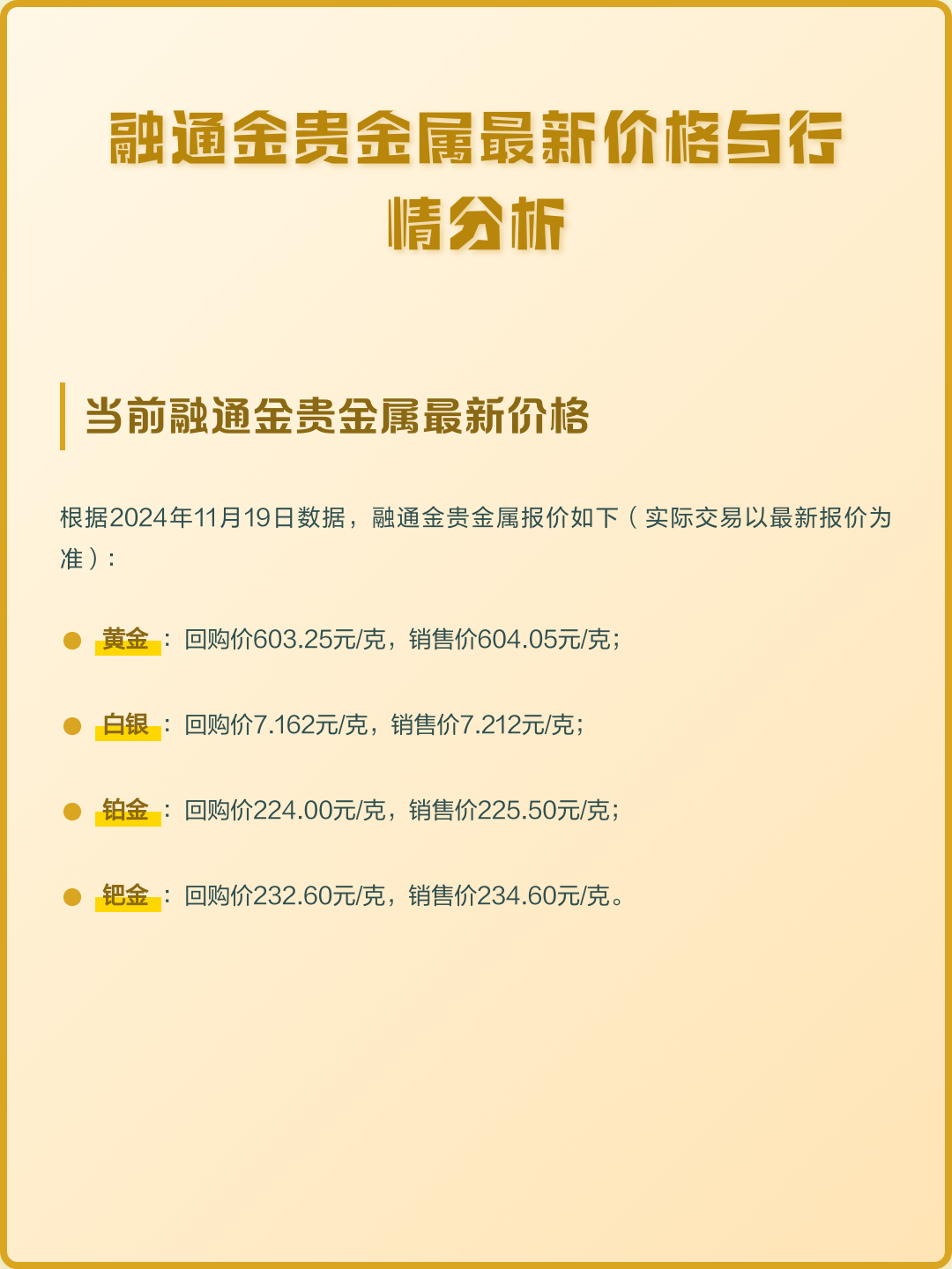 贵金属行情一一融通金(贵金属行情一一融通金在线看)